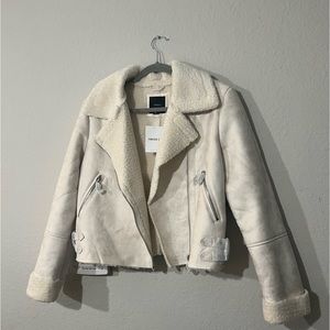 Faux Suede Moto Jacket w/ Shearling Detailing